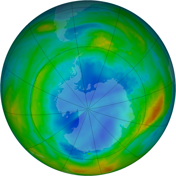 Antarctic ozone map for 12 August 1990